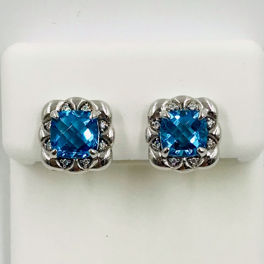 Blue Topaz Cushion Cut Sterling Silver Earrings